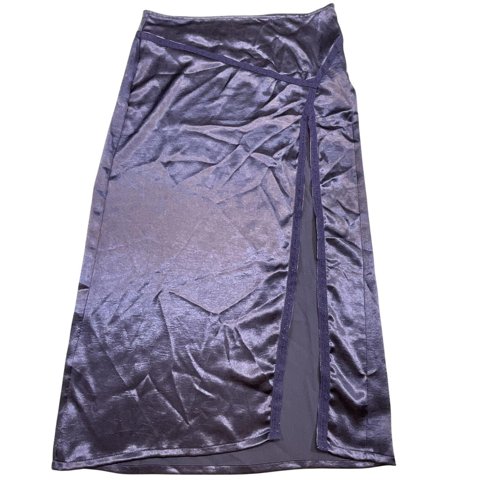 Free‎ People Skirt Womens 14 Purple Velvet Wrap Maxi Slit Zip Party